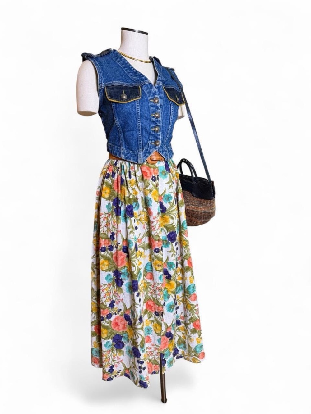 Vintage 80s 90s Button-Front Floral Midi Skirt